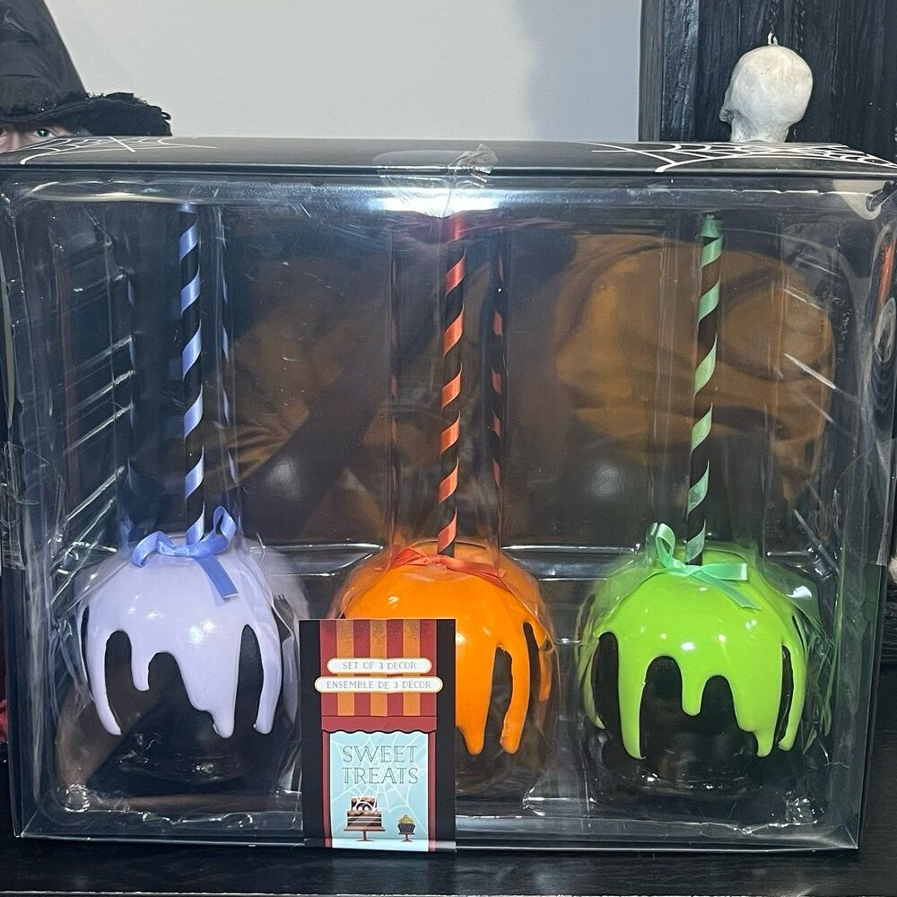 Sweet Treats Halloween Dripping Candy Apples Ribbon Decor Set of 3